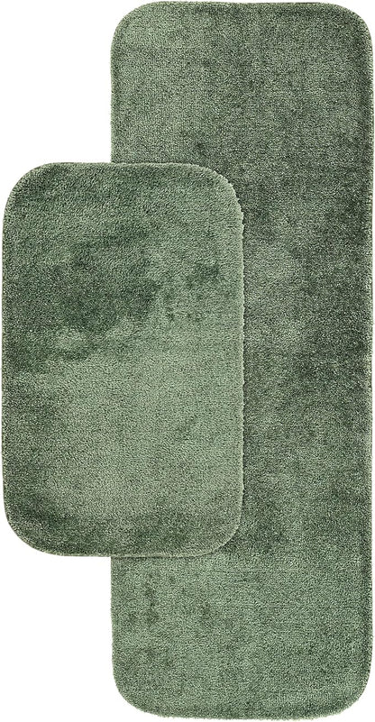 Garland Rug Traditional Nylon Washable Deep Fern 2 Bath Rugs (21" X 34", 22" X 60") - Soft, Absorbent, and Stylish for Your Bathroom