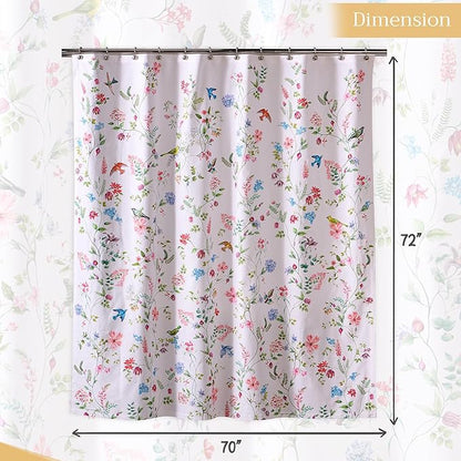 Maison d' Hermine Shower Curtain 100% Cotton One Panel 70"x72" Washable Fabric Shower Curtains for Bathroom, Easy Hanging with 12 Button Holes - Home Hotel Spa Easter Gifts(Neo Ipomee - Multi)