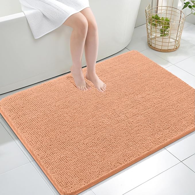 OLANLY Large Bathroom Rugs 40x32, Extra Soft Absorbent Chenille Bath Rugs | Peach, Quick-Drying Rubber Backing, Machine Washable Bath Mat for Bathroom Floor, Tub and Shower, Home Decor Accessories