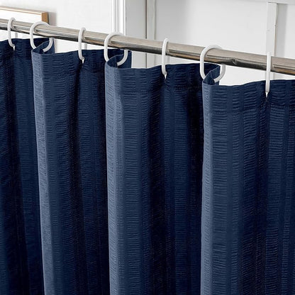 Aiyufeng Moga Extra Long Navy Blue Shower Curtain 96 Inch Long, Embossed Texture Fabric Bathroom Shower Curtain, Large Hotel Bath Curtain with 12 Holes, 72Wx96H, Dark Blue