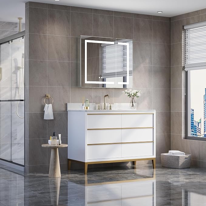 36" X 30" Bathroom LED Medicine Cabinet with Mirror, Medicine Cabinet with Lights, Bathroom Mirror with Storage, Dimmer, Defogger, Outlets & USB Ports, Double Doors