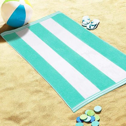 Superior Cotton Nautical Stripe Beach Towels, Colorful Towels for Adult, Kid, Pool, Swimming, Sand, Travel, Large Oversized, Absorbent, Fast Drying, Bath Basics, Cabana Collection, 1 Piece, Mint
