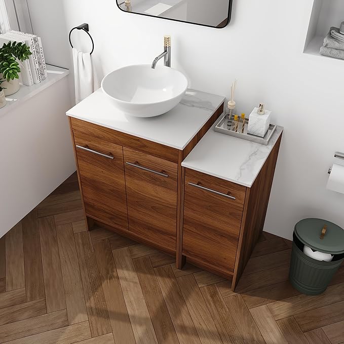 36" Bathroom Vanity with Sink, 36 Inch Freestanding Bathroom Vanity, Single Sink Bathroom Vanity Combo, Modern Bathroom Vanity, Brown Floor Standing Cabinet Set (BRE321, 36 * 18)