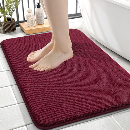 OLANLY Memory Foam Small Bathroom Rugs 24x16, Absorbent Bath Mat, Burgundy | Soft Quick Dry Bath Rugs, Non-Slip Carpet, Machine Washable Mat for Bathroom Floor, Tub and Shower, Home Decor Accessories