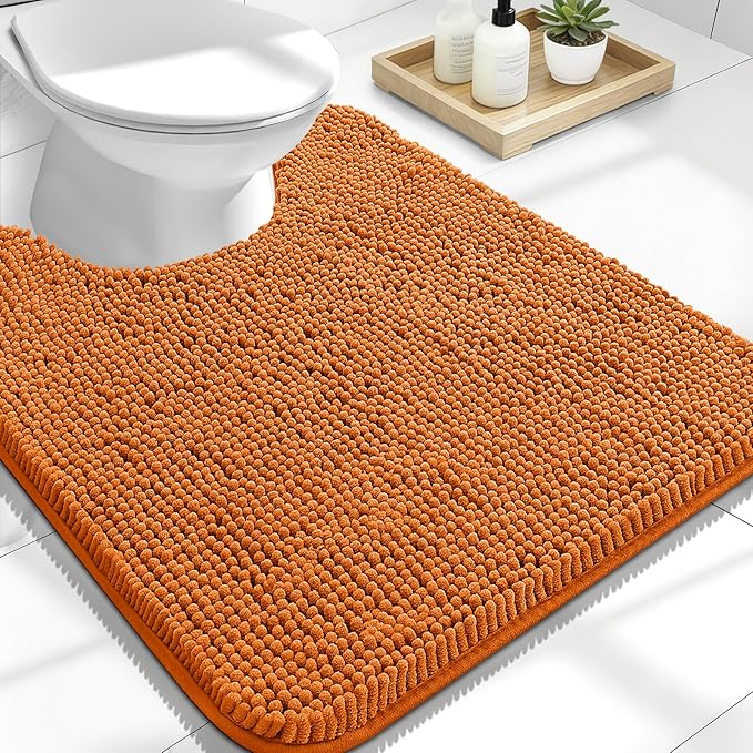 OLANLY Toilet Rugs U-Shaped 24x20, Soft Absorbent Chenille Contour Rugs | Clay, Quick-Drying Rubber Backing, Machine Washable Non-Slip Shaggy Bathroom Mat for Toilet, Home Decor Accessories
