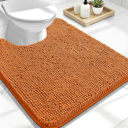 OLANLY Toilet Rugs U-Shaped 24x20, Soft Absorbent Chenille Contour Rugs | Clay, Quick-Drying Rubber Backing, Machine Washable Non-Slip Shaggy Bathroom Mat for Toilet, Home Decor Accessories