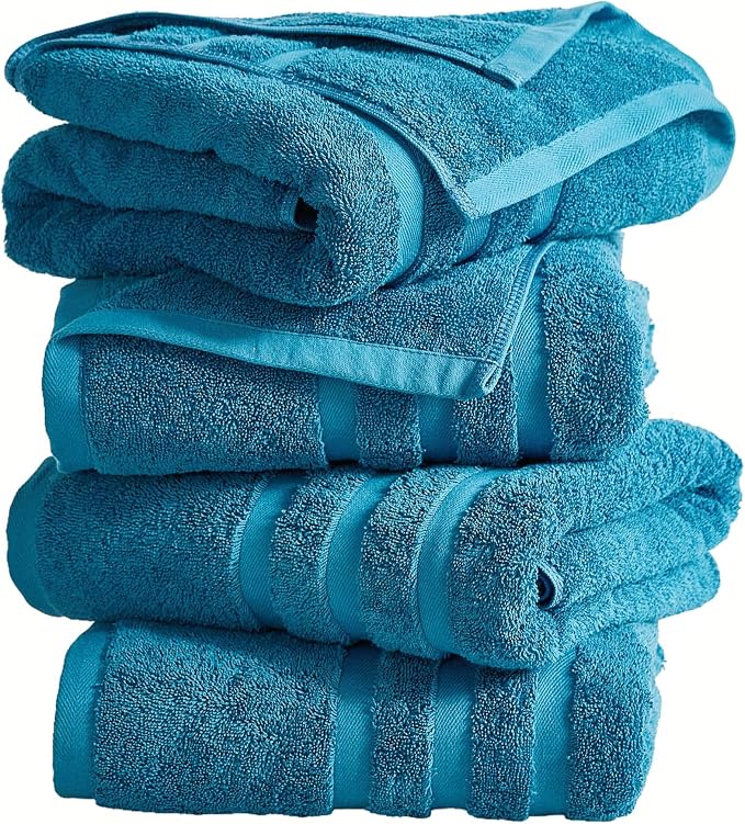 Velqora Bath Towels, 4 Pack, 30x60 in, 100% Cotton, Soft & Absorbent, Blue | Balanced Weight | Everyday Comfort | Easy Care
