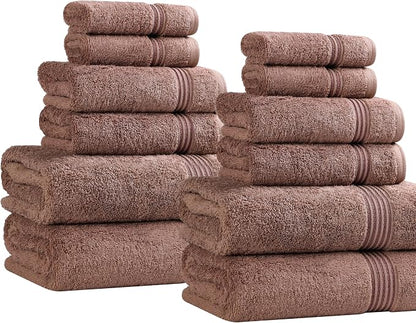 Superior Egyptian Cotton 12-Piece Towel Set, Assorted Towels for Home Bathroom, Guest Bath Decor Essentials, Includes 4 Bath, 4 Hand, 4 Face Towels/Washcloths, Quick Dry, Absorbent - Mocha