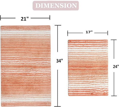 Home Weavers 100% Cotton Gradiation Collection Bathroom Décor | Washable Rug | Bathroom Mat | Kitchen Mat | Bathroom Rug Set | Bath Mat Set | Bath Floor Mat Non Slip, 2 Piece Set(S+M), Coral