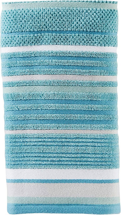 SKL Home Seabrook Stripe Hand Towel Set-2pc, Premium 100% Cotton, Teal | 550 GSM weight. Spa-level quality. Soft & absorbent textured jacquard. For the bathroom, kitchen, bar or any sink space.