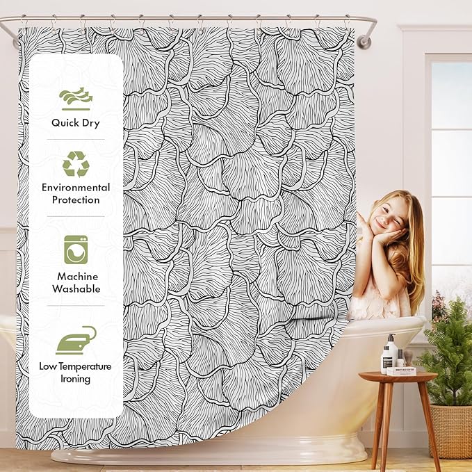 AmazerBath Black and White Shower Curtain, Bathroom Shower Curtain with 12 Shower Curtain Hooks, Rustic Fabric Black and White Shower Curtain Set, 72x72 Inches