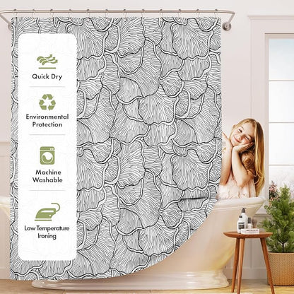 AmazerBath Black and White Shower Curtain, Bathroom Shower Curtain with 12 Shower Curtain Hooks, Rustic Fabric Black and White Shower Curtain Set, 72x72 Inches