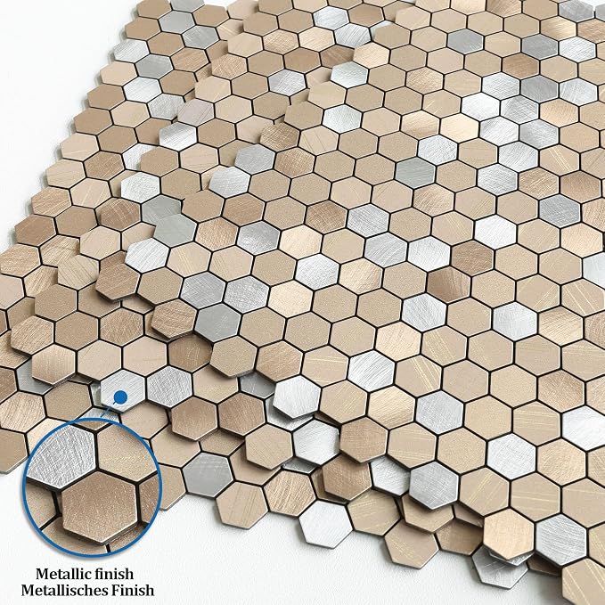 Stripe Hexagon Backsplash Tile Peel and Stick Brown 10pcs