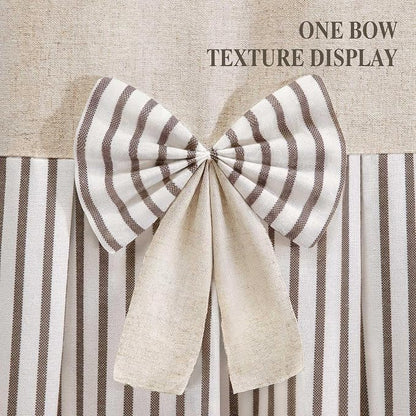 Farmhouse Shower Curtain Linen Bow Pleated Brown Stripe 72"W x 80"L | Farmhouse Style, Chic Bow, Striped, Linen Fabric, Rustic, Country, Natural Look, Washable, for Bathroom Bathtub