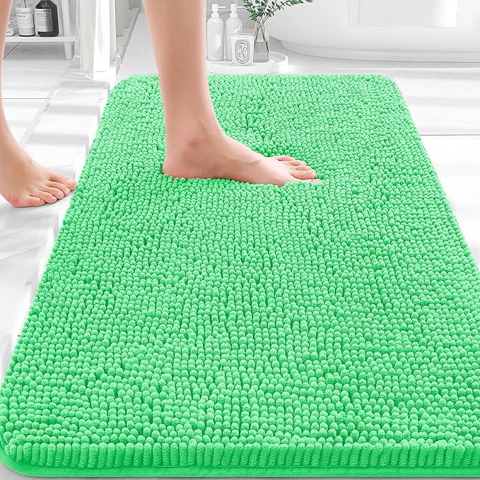 OLANLY Bathroom Rugs 36x24, Extra Soft Absorbent Chenille Bath Rugs | Mint Green, Quick-Drying Rubber Backing, Machine Washable Bath Mat for Bathroom Floor, Tub and Shower, Home Decor Accessories