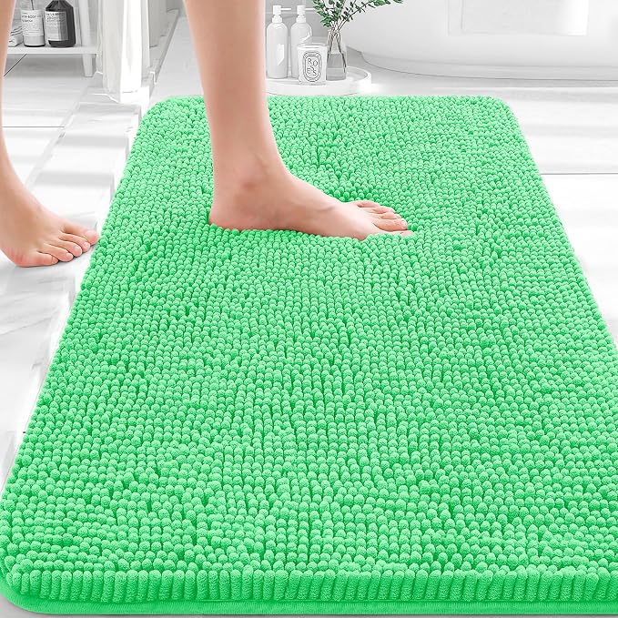 OLANLY Bathroom Rugs 32x20, Extra Soft Absorbent Chenille Bath Rugs | Mint Green, Quick-Drying Rubber Backing, Machine Washable Bath Mat for Bathroom Floor, Tub and Shower, Home Decor Accessories