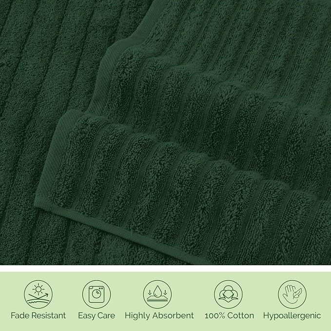 Elegant Comfort 100% Turkish Cotton Corduroy Ribbed Luxury Washcloths 6 Pack Soft 13 x 13 Inch - Higly Absorbent, Durable, Quick Dry, Spa Premium Hotel Quality for Bathroom or Travel, Hunter Green