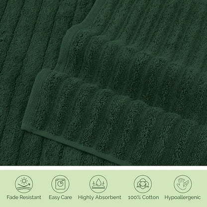 Elegant Comfort 100% Turkish Cotton Corduroy Ribbed Luxury Washcloths 6 Pack Soft 13 x 13 Inch - Higly Absorbent, Durable, Quick Dry, Spa Premium Hotel Quality for Bathroom or Travel, Hunter Green