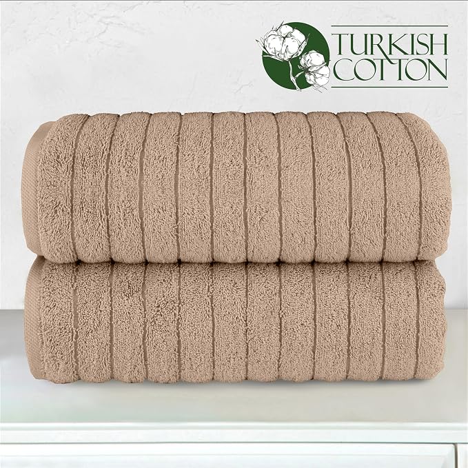 Elegant Comfort 100% Turkish Cotton Corduroy Ribbed Luxury Soft 2 Pack Bath Towels 27 x 54 Inch - Ultra Plush, Absorbent, Quick Dry, Hotel Spa Quality Towels for Bathroom Essentials, Taupe