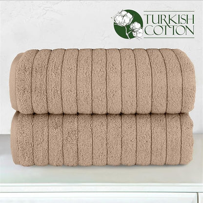 Elegant Comfort 100% Turkish Cotton Corduroy Ribbed Luxury Soft 2 Pack Bath Towels 27 x 54 Inch - Ultra Plush, Absorbent, Quick Dry, Hotel Spa Quality Towels for Bathroom Essentials, Taupe
