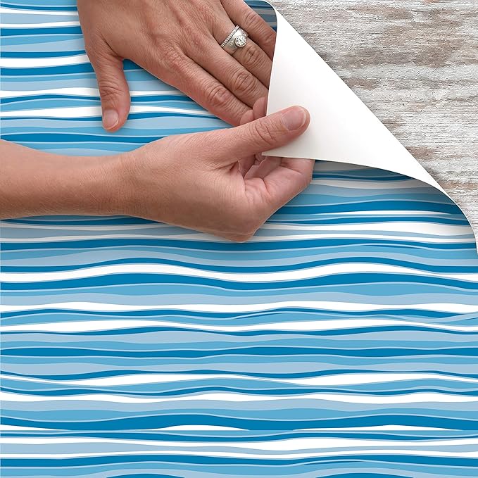 Con-Tact Brand Creative Covering, Self-Adhesive Shelf Liner, Multi-Purpose Vinyl Drawer Liner, Easy to Use and Apply, 18'' X 9', Wave Marina (Pack of 5)