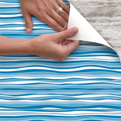 Con-Tact Brand Creative Covering, Self-Adhesive Shelf Liner, Multi-Purpose Vinyl Drawer Liner, Easy to Use and Apply, 18'' X 9', Wave Marina (Pack of 5)