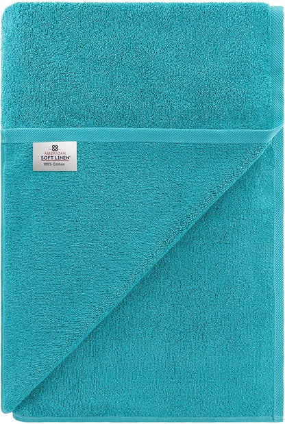 American Soft Linen 100% Cotton 600 GSM Turkish 40x80 Oversized Bath Towel Sheet, Extra Large Adult Towels for Bathroom, Aqua Blue Bath Sheet