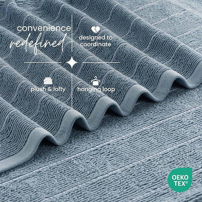 Martex Restore Slub Stripe Bath Towel – Soft, Absorbent, Moisture-Wicking and Quick to Dry – Lightweight for Everyday Use – Comfortable Feel with Convenient Loop for Hanging – 30" x 56" – Blue
