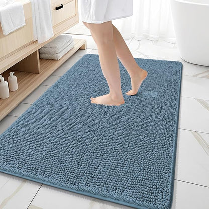 OLANLY Large Bathroom Rugs 59x35, Extra Soft Absorbent Chenille Bath Rugs | Airy Blue, Quick-Drying Rubber Backing, Machine Washable Bath Mat for Bathroom Floor, Tub and Shower, Home Decor Accessories