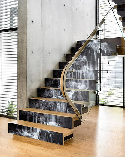 FLFK Stair Riser Decals - Stair Stickers Decals Peel and Stick,Rock Waterfall Stair Decals Self-Adhesive for Home Decor, 39.3" W x 7.08" H x 13Pcs