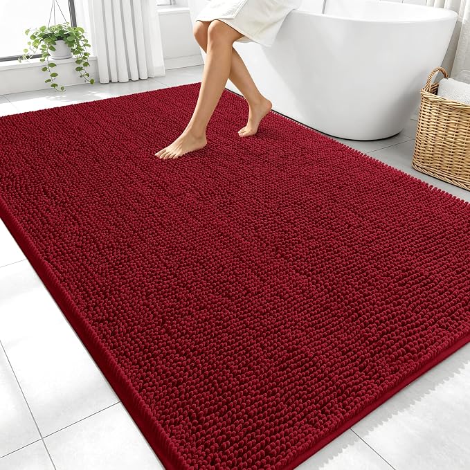 OLANLY Large Bathroom Rugs 70x46, Extra Soft Absorbent Chenille Bath Rugs | Red, Quick-Drying Rubber Backing, Machine Washable Bath Mat for Bathroom Floor, Tub and Shower, Home Decor Accessories