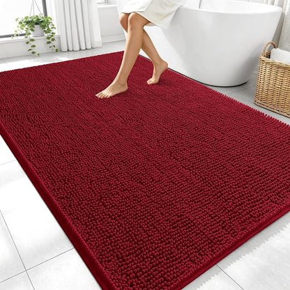 OLANLY Large Bathroom Rugs 70x46, Extra Soft Absorbent Chenille Bath Rugs | Red, Quick-Drying Rubber Backing, Machine Washable Bath Mat for Bathroom Floor, Tub and Shower, Home Decor Accessories