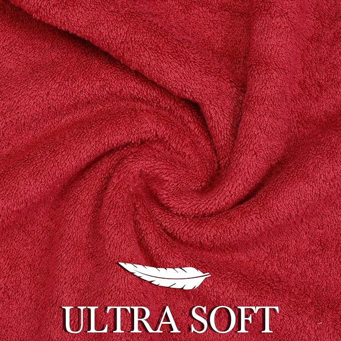 6 Piece 100% Cotton Bath Towel Set -2 Bath -2 Hand -2 Face, Red | 100% Cotton • Thick & Plush • Hotel Quality • Ultra Soft • Highly Absorbent • Quick Dry • Low Lint • Machine Washable