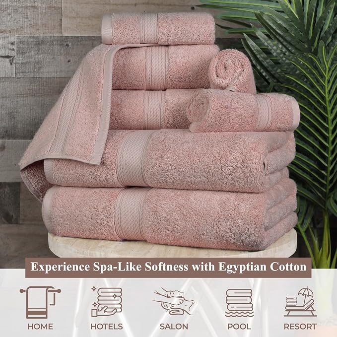 Superior Egyptian Cotton 800 GSM Plush Absorbent, 9 Piece Set, Muted Mauve | Quick Dry, Soft Luxury Towel Set, Bath Essentials, Guest Bath, Spa, 3 Bath, 3 Hand, 3 Face Towel, Madeline Towels