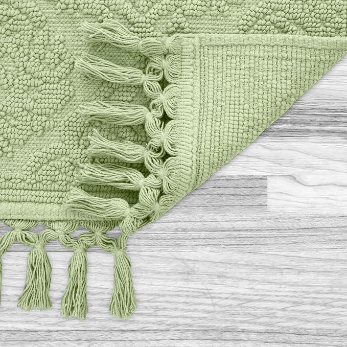 Jean Pierre – Ricardo Bath Mats, Set of 2 Woven Fringe Bathroom Rugs, 100% Cotton, Premium Bathroom Decor - Measures 17" x 31" and 21” x 41”- Sage Green