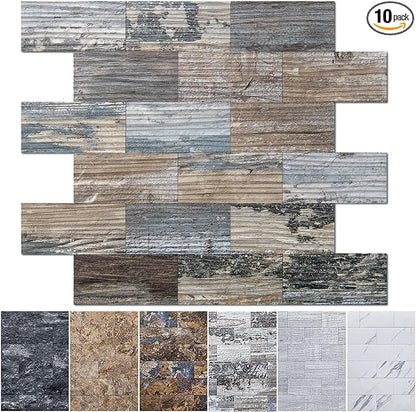 Art3d PVC Peel and Stick Backsplash Wall Tile, 10-Pack, Spruce Grey Rustic | PVC, Self Adhesive, Splash Resistant, Multi-Surface Compatibility, Ideal for Kitchens, Fireplaces, Stair Areas