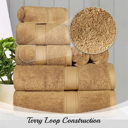 Superior Egyptian Cotton Ultra Plush & Absorbent, 10 Piece Set, Toast | Quick Dry, Soft Luxury Towel Set, Bath Essentials, Guest Bath, Spa, 2 Bath, 4 Hand, 4 Face Towels, Madeline Towels