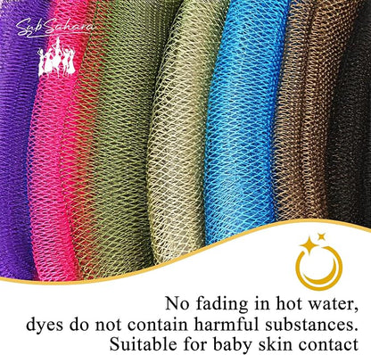Authentic African Net Sponge,2 Pack 45-in Exfoliating Bath Sponge and Shower Loofah for Body and Back,Colorfast Quick-Dry Knotted Mesh Scrubber with Travel Pouch(Slate Blue&Bean Paste Pink)