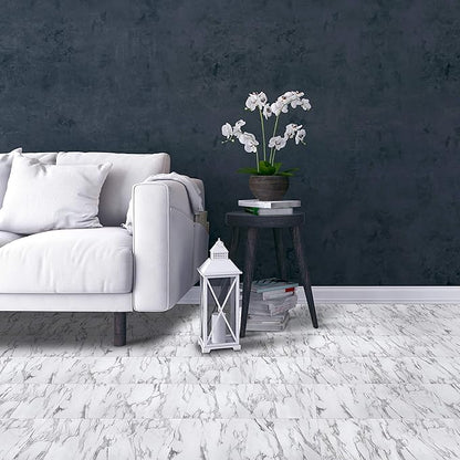 Nexus Self Adhesive 12-Inch Vinyl Floor Tiles, 20 Tiles - 12" x 12", Bianco Marble Pattern - Peel & Stick, DIY Flooring for Kitchen, Dining Room, Bedrooms & Bathrooms by Achim Home Decor