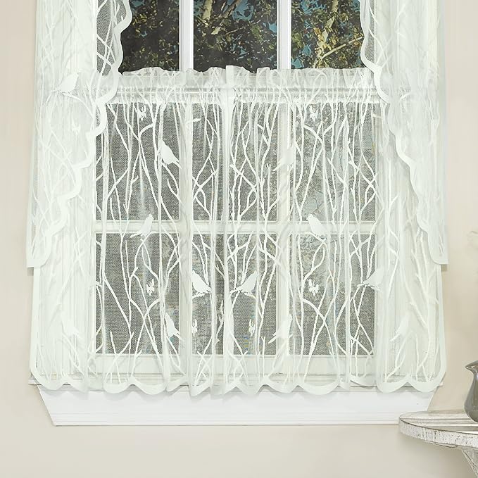 Sweet Home Collection Kitchen Window Tier, Swag, or Valance Curtain Treatment in Stylish and Unique Patterns and Designs for All Home Décor 24", Songbird Ivory
