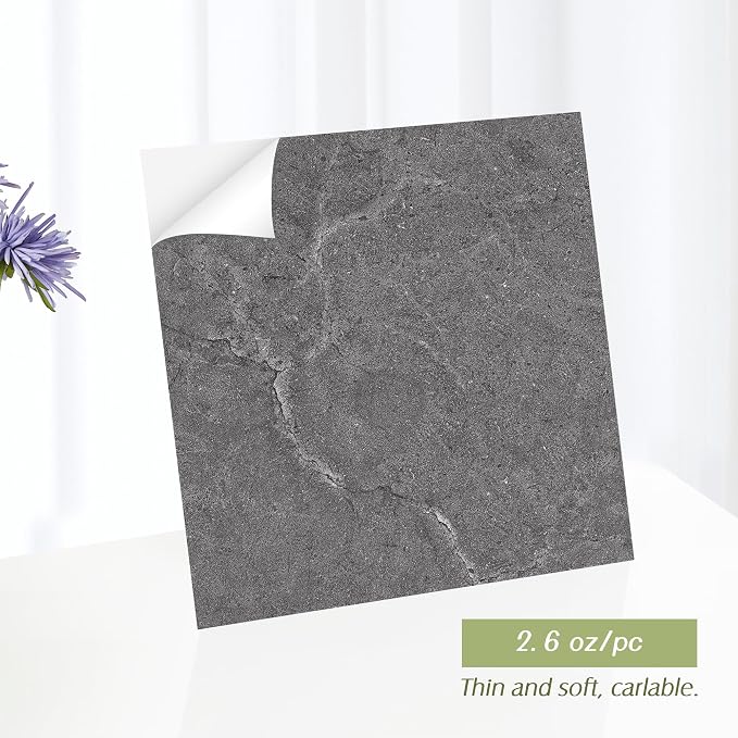 Lareko 60Sq.Ft Grey Marble Peel and Stick Vinyl Floor Tiles,60 Tiles - 12" x 12",Waterfproof and Self Adhesive Vinyl Sticker Tiles,Laminate Flooring for for Kichen,Bathroom,Dining Room(Dark Grey)