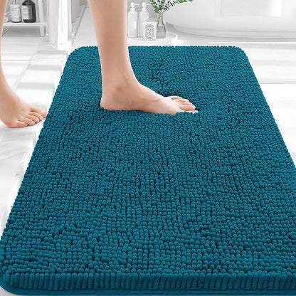 OLANLY Bathroom Rugs 35x24, Extra Soft Absorbent Chenille Bath Rugs | Peacock Blue, Quick-Drying Rubber Backing, Washable Bath Mat for Bathroom Floor, Tub and Shower, Home Decor Accessories