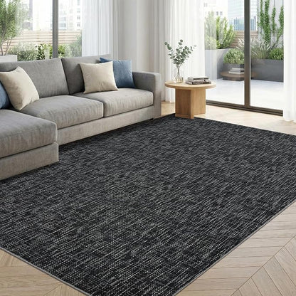 Garvee Modern 5x7 Rugs for Entryway Solid Color Washable Area Rugs, Black | Rubber Backing Neutral Textured Non Shedding Stain Resistant Low Pile Foldable Soft Rug for Bedroom Nursery Living Room