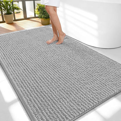 OLANLY Thick Chenille Large Bathroom Rugs Mats 59x35, Light Grey | Soft Absorbent Bath Rugs, Rubber Backing, Machine Wash Dry, Bath Mats for Bathroom, Tub and Shower, Home Decor Accessories
