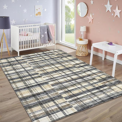 10x13 Area Rug for Living Room Washable Rugs Farmhouse Rug for Bedroom Large Rug Modern Non Slip Carpet Stain Resistant Throw Rugs for Dining Room Office Classroom, Blue/Beige