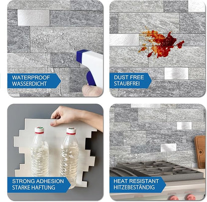 Stone Peel Stick Backsplash Tiles Kitchen Wall Gray Silver 5pcs