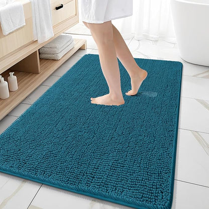 OLANLY Large Bathroom Rugs 59x35, Extra Soft Absorbent Chenille Bath Rugs | Peacock Blue, Quick-Drying Rubber Backing, Washable Bath Mat for Bathroom Floor, Tub and Shower, Home Decor Accessories