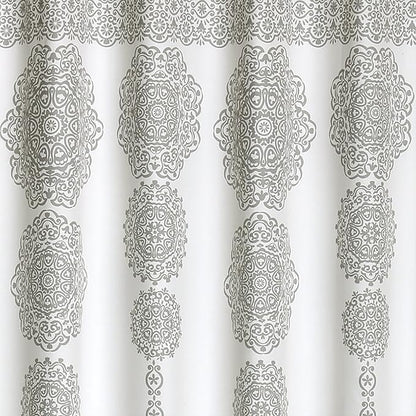 Lush Decor, Gray Stripe Medallion Shower Curtain-Fabric Mandala Bohemian Damask Print Design - 72" x 72"