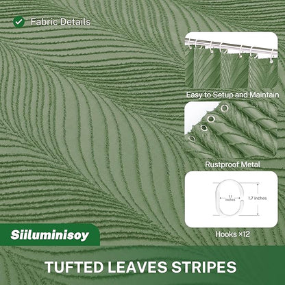 Extra Long Boho Shower Curtain - Woven Fabric Cute 84 Inch Sage Green, 72 x 84 Tufted Leaves Textured Striped Modern Farmhouse Minimalist Cloth for Bathroom
