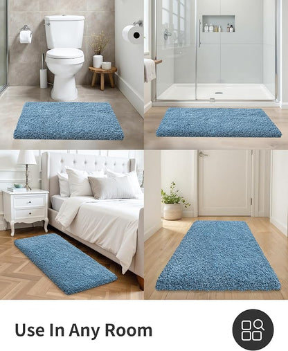 ILANGO Blue Bathroom Rugs 60" × 24" Non Slip & Super Absorbent Extra Thick Soft, Washable Bath Carpet Runner for Floor, Microfiber Plush Shaggy Bath Mats with Rubber for Bedroom Bathtub Shower Room